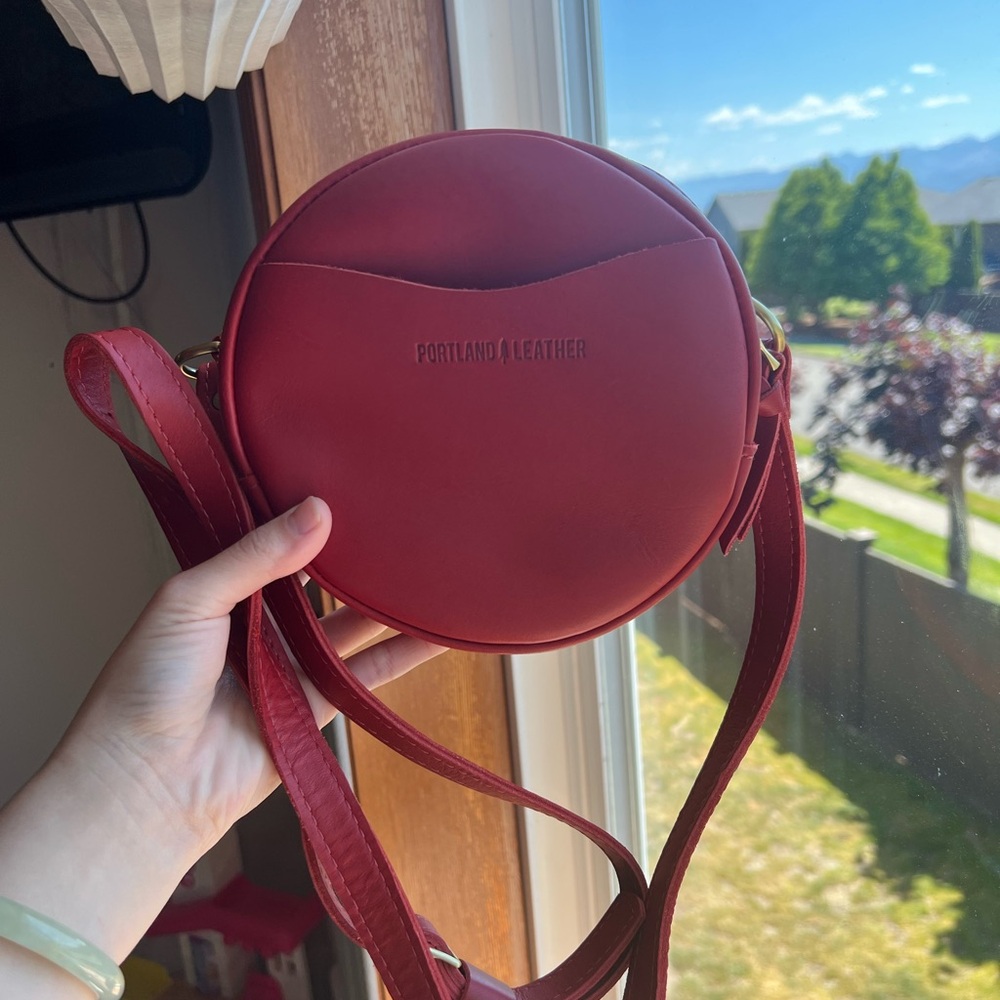 Portland Leather Red Round Crossbody Purse